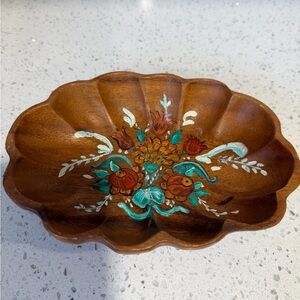 Handcrafted Floral Wooden Dish